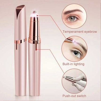 Rose Gold Eyebrow Trimmer Electric Facial Hair Remover Finishing LED Rechargeable Light