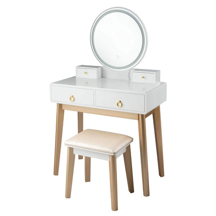 Makeup Counter Adjustable Mirror Vanity Dressing Table with Drawer - Makeup Vanity & Mirror & Nest Stool 31"L x 16"W x 52"H Wood White