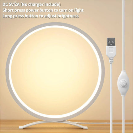 Table Lamp for Bedroom Round Modern USB LED Bedside Lamps Dimmable Night Light - Image 2