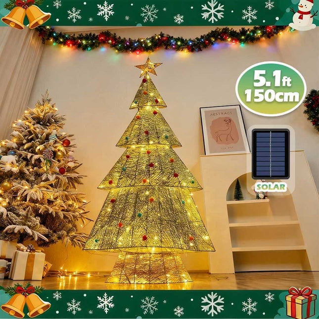 155cm iron made Christmas tree With LED Solar Powered Decorations Garden Lights