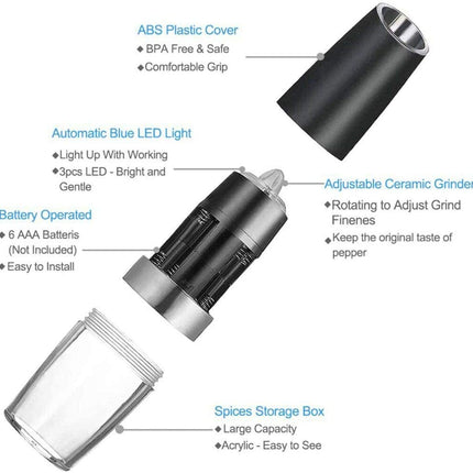 Twin Pack Electric Salt & Pepper Grinder Mills Shakers Black - Image 3