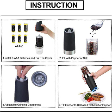 Twin Pack Electric Salt & Pepper Grinder Mills Shakers Black - Image 9