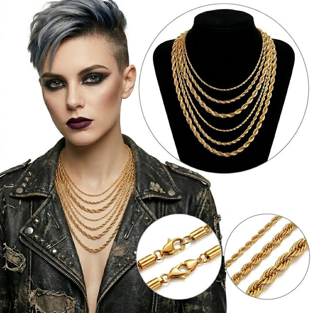 Chain Link Curb Necklace Men Women Stainless Steel Gold