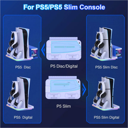 White PS5 Slim Controller Charger Stand Cooling Fan for PS5 Disc&Digital Editions - Image 2