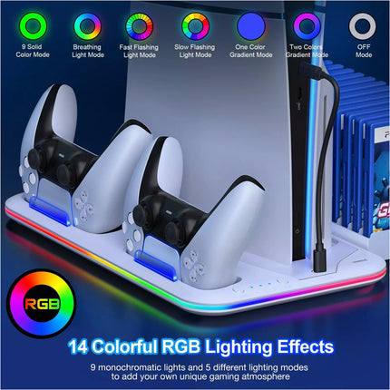 White PS5 Slim Controller Charger Stand Cooling Fan for PS5 Disc&Digital Editions - Image 3