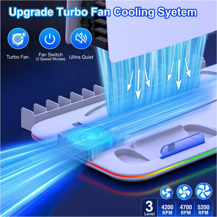 White PS5 Slim Controller Charger Stand Cooling Fan for PS5 Disc&Digital Editions - Image 4