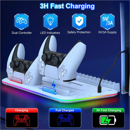 White PS5 Slim Controller Charger Stand Cooling Fan for PS5 Disc&Digital Editions - Image 5