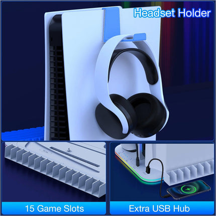 White PS5 Slim Controller Charger Stand Cooling Fan for PS5 Disc&Digital Editions - Image 7