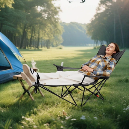 2 in 1 Folding Camping Lounge Chair with Detachable Footrest for Fishing Picnics