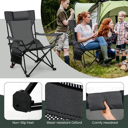 2 in 1 Folding Camping Lounge Chair with Detachable Footrest for Fishing Picnics