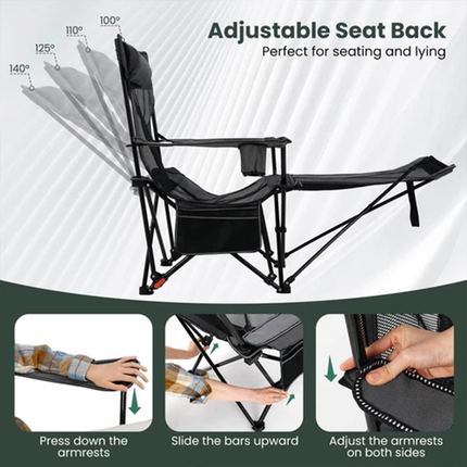 2 in 1 Folding Camping Lounge Chair with Detachable Footrest for Fishing Picnics