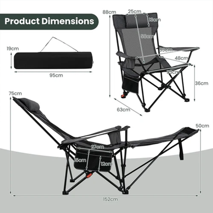 2 in 1 Folding Camping Lounge Chair with Detachable Footrest for Fishing Picnics