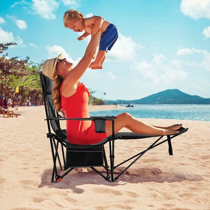 2 in 1 Folding Camping Lounge Chair with Detachable Footrest for Fishing Picnics
