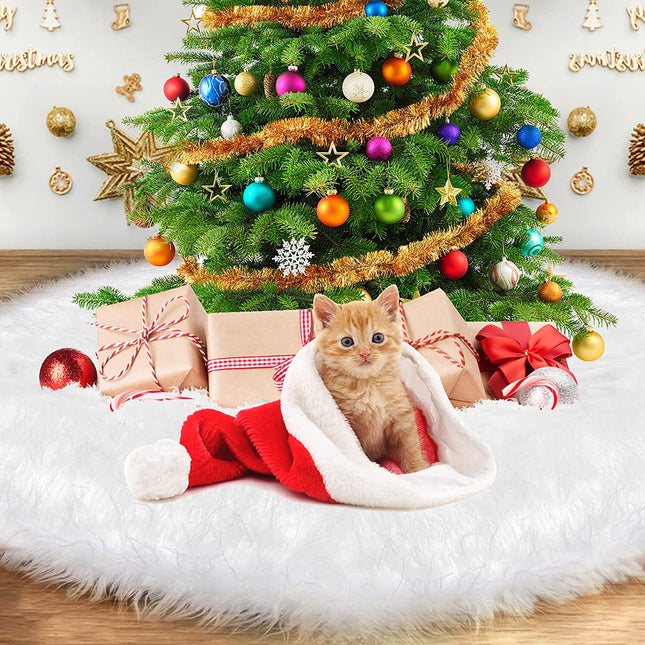1.2/1.5m White Christmas Tree Skirt Base Faux Fur Xmas Floor Mat - White Splendid&Co.