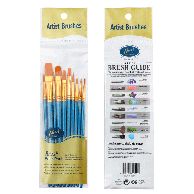 10pcs Artist Paint Brushes Value Pack Blue Splendid&Co.