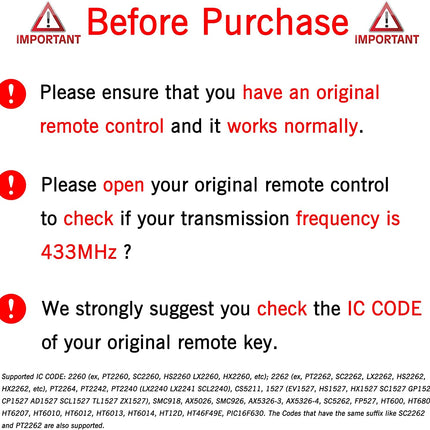 2x Universal Replacement Garage Door Gate Car Remote Key Fob 433mhz