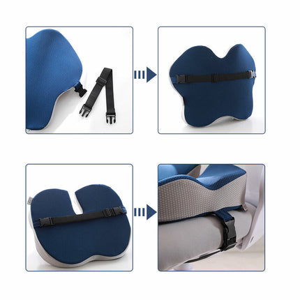 Ergonomic Office Car Chair Seat Cushion and Lumbar Support Pillow Combo Set