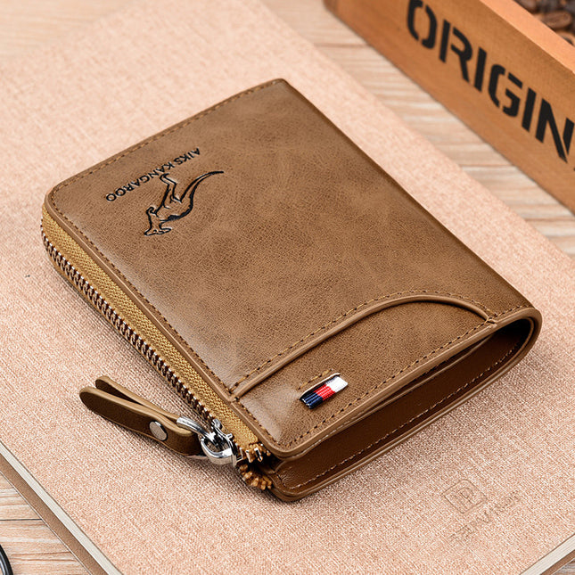 Khaki Waterproof RFID Blocking Leather Wallet ID Purse Men's Cash Credit Card Holder