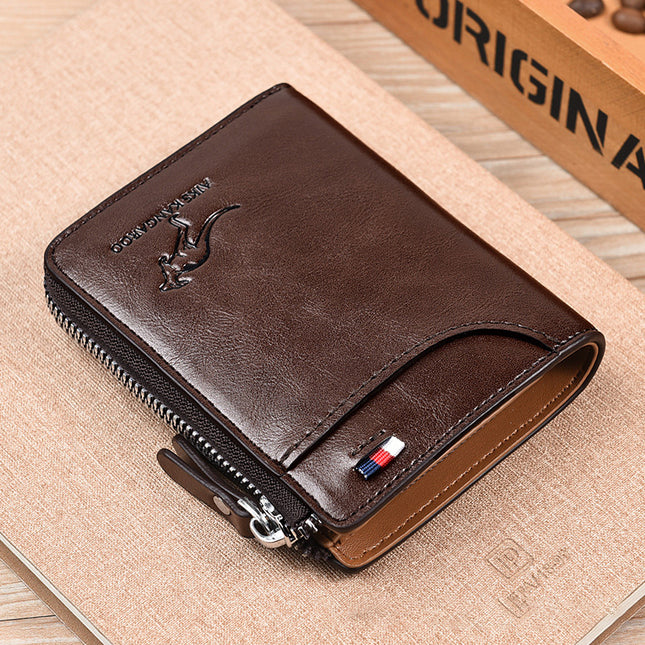 Brown Waterproof RFID Blocking Leather Wallet ID Purse Men's Cash Credit Card Holder