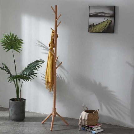 176cm Coat Hat Rack Stand Natural Solid Wood - Image 2