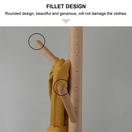 176cm Coat Hat Rack Stand Natural Solid Wood - Image 5