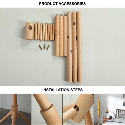 176cm Coat Hat Rack Stand Natural Solid Wood - Image 9