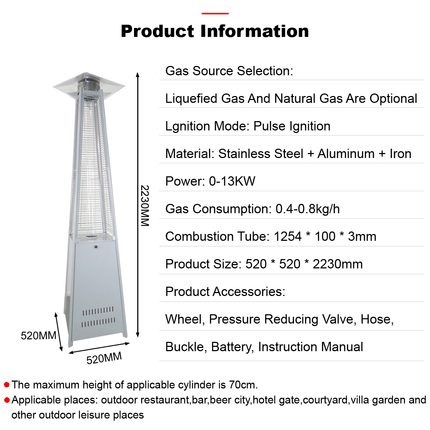 2.2m Gas Patio Pyramid Heater Outdoor Stainless Steel Splendid&Co.