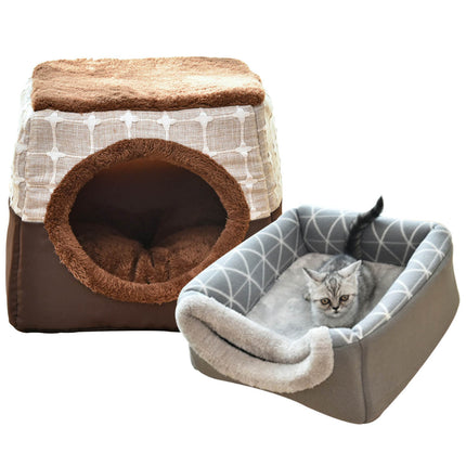 2 In 1 Comfy Folding Pet Dog Cat House Kennel Coffee - Image 1