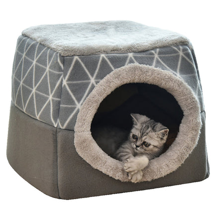 2 In 1 Comfy Folding Pet Dog Cat House Kennel Coffee - Image 2