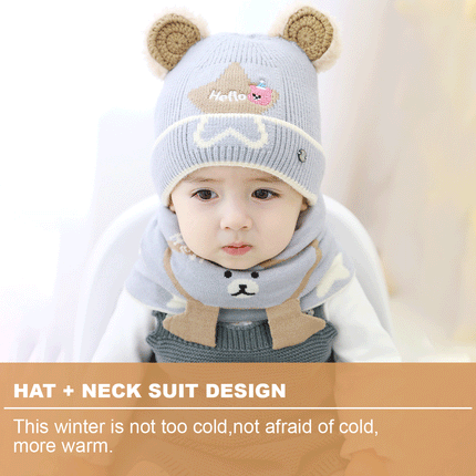 2 Pcs Orange Winter Warm Beanie Hats Bib Set Knitted Boys Girls Scarves - Image 3