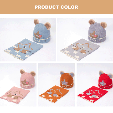 2 Pcs Orange Winter Warm Beanie Hats Bib Set Knitted Boys Girls Scarves - Image 7
