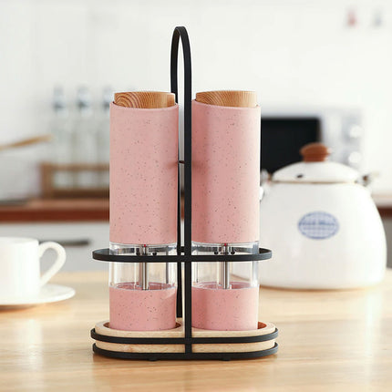2Pcs Electric Salt & Pepper Grinder Mills With Holder - Pink Splendid&Co.