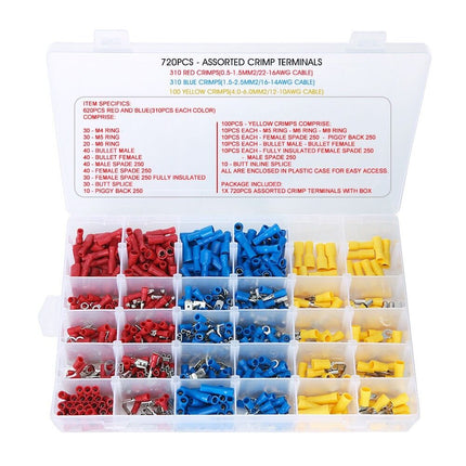 720Pcs Assorted Crimp Terminals Electrical Wire Connector Spade Kit
