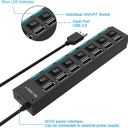 4/7 Port Multi USB 2.0 Hub High Speed Slim Compact Expansion Splendid&Co.