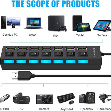 4/7 Port Multi USB 2.0 Hub High Speed Slim Compact Expansion Splendid&Co.