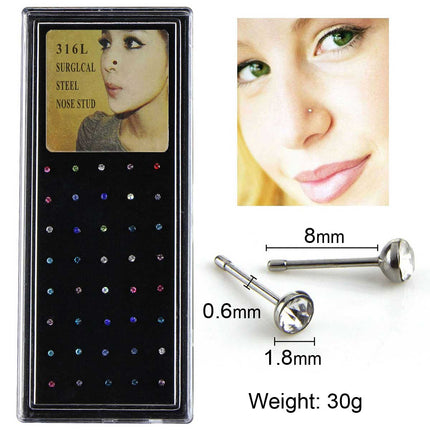 40pcs L Shape Nose Stud With 1.8mm Diameter Crystal - Image 3