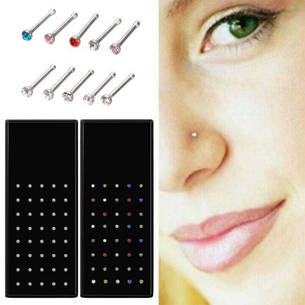40pcs L Shape Nose Stud With 1.8mm Diameter Crystal - Image 4