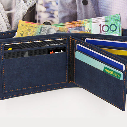 Blue Credit Card Holder Men's Money Cash Wallet Clip RFID Blocking