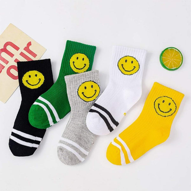 5 Pairs Kids Cartoon Print Socks Bears Smile Face Splendid&Co.