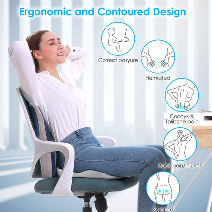 Ergonomic Office Car Chair Seat Cushion and Lumbar Support Pillow Combo Set