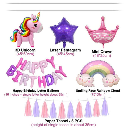 60cm Foil Unicorn Balloon Birthday Party Pack - Image 7