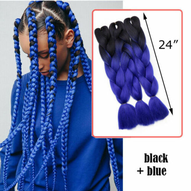 62cm Synthetic Gradient Coloured Braiding Hair Extensions - Black&Admiral Blue Splendid&Co.