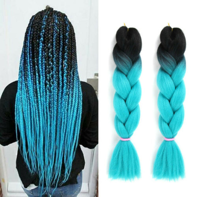 62cm Synthetic Gradient Coloured Braiding Hair Extensions - Black&Arctic Blue Splendid&Co.