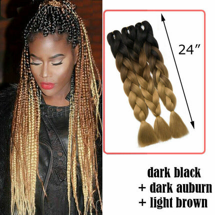 62cm Synthetic Gradient Coloured Braiding Hair Extensions -Black&Dark Auburn&Light Brown Splendid&Co.