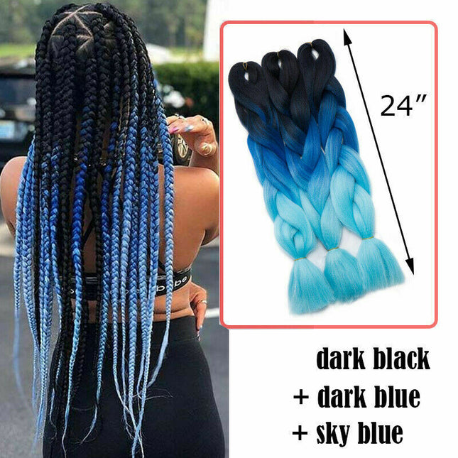 62cm Synthetic Gradient Coloured Braiding Hair Extensions -Black&Dark Blue&Sky Blue Splendid&Co.