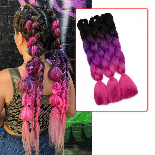 62cm Synthetic Gradient Coloured Braiding Hair Extensions - Black&Dark Purple&Dark Pink Splendid&Co.