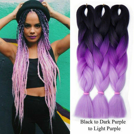 62cm Synthetic Gradient Coloured Braiding Hair Extensions -Black&Dark Purple&Light Purple Splendid&Co.
