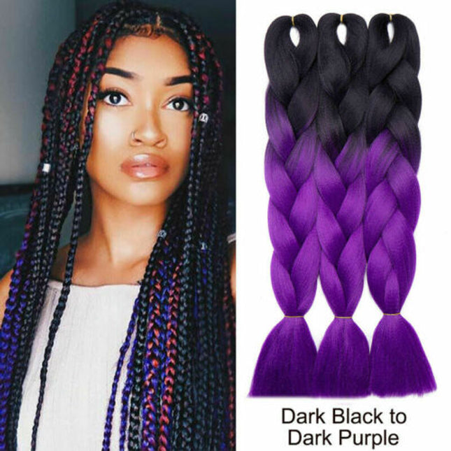 62cm Synthetic Gradient Coloured Braiding Hair Extensions - Black&Dark Purple Splendid&Co.
