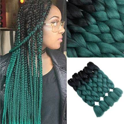 62cm Synthetic Gradient Coloured Braiding Hair Extensions - Black&Emerald Green Splendid&Co.