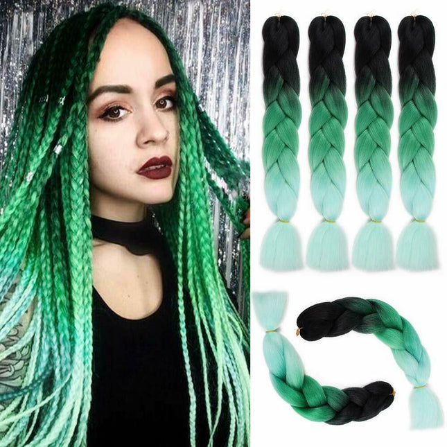 62cm Synthetic Gradient Coloured Braiding Hair Extensions -Black&Green&Mint Splendid&Co.